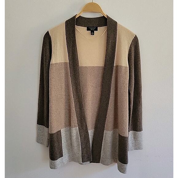 Charter Club Cashmere Luxury Open Front Knit Cardigan Colorblock Classic Preppy - Picture 1 of 11
